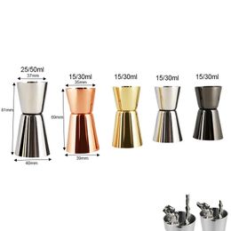 Bar Tools 4 Colour Measure Cup Cocktail Drink Wine Shaker Stainless 15-30ml 25-50ml Silver Black Rose Gold Double Jigger Bar Accessories 231107