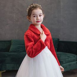 Coat Fall Winter Baby Short Plush Shawl Girls Coat Flower Kid Party Dresses Matching Coat Children Performance Cape Long Sleeve 231108