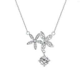 Chains LN00733 Lefei Fashion Luxury Classic Moissanite Design Creative Flower Dangle Necklaces For Women S925 Silver Party Jewellery Gift