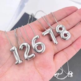 Choker Fashion Silver Plated Bubble Balloon Number One Two Three Four Five Six Seven Hip Hop Pendant Necklace Jewellery For Women Men