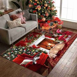 Carpets Christmas Decorations Carpet Elk Santa Large Area Rug Sofa Bedroom Bathroom Entrance Doormat Non-slip Mat Xmas Decor