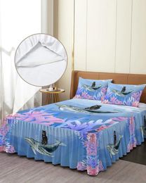 Bed Skirt Cartoon Ocean Deep Sea Whale Animal Elastic Fitted Bedspread With Pillowcases Mattress Cover Bedding Set Sheet