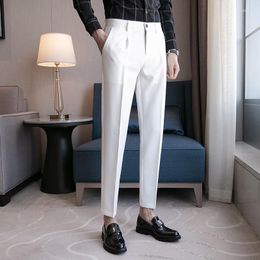 Men's Suits 2023 Mens Slim Fit Business Dress Pants For Men Suit Ankle Length Summer Formal Trousers Black White Gray