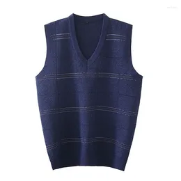 Men's Vests Knit Vest Sweater For Men Casual V-neck Gentleman Fashion Plaid Father Clothes Soft And Comfortable Asian Size