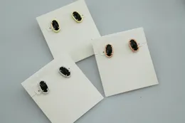 Stud Hook Stone Real 18K Gold Plated Black Glass Gem Dangles Earrings Jewelries Letter Gift With free dust bag