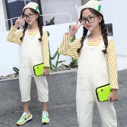 Clothing Sets Fashion 2023 Spring Girls Outfits Rompers Overalls Cotton Striped Long Sleeve T-Shirt & Solid Pants 2 Pieces Suits