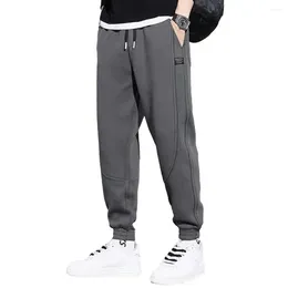 Men's Pants Fall Winter Men Ankle-banded Loose Mid Waist Pockets Plush Drawstring Elastic Ankle Length Long Trousers