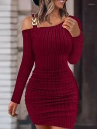 Casual Dresses Autumn Sexy Chain Off Shoulder Mini Dress Women Bodycon Long Sleeve For Women2023 Winter Skinny Knitted Elegant Vestidos