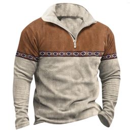 Men's Hoodies Retro Sweatshirt For Men Quarter Zip Up Lapel Long Sleeve Polo Sweetshirts Western Ethnic Pullover Lightweight Harajuku