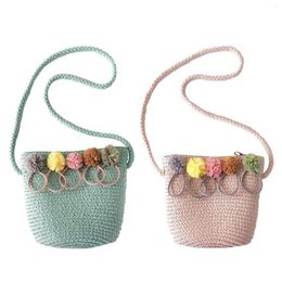 Shopping Bags 2pcs Girls Shoulder Bag Straw Rattan Weave Crossbody For Baby - Pink & Green