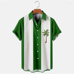 Men's Casual Shirts Men's Summer Hawaiian Shirt Button Up Bowling Black Blue Brown Green Gray Short Sleeve