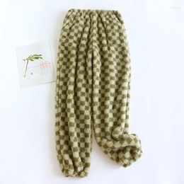 Women's Sleepwear Winter Keep Warm Coral Fleece Sleep Bottoms Women Men Simple Green Plaid Long Pants Lovers Indoor Trousers