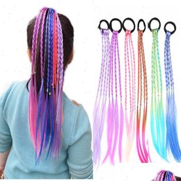 Accessori per capelli Bambini carini Cravatta per capelli Copricapo Corde per coda di cavallo Neonate Parrucca colorata Codino Anelli elastici Copricapo per bambini Drop Delive Dhasu