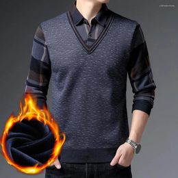 Men's Sweaters Lightweight Sweater Men Business Shirt Stylish Mid-aged Father Knitted Plaid Print With For Winter/fall