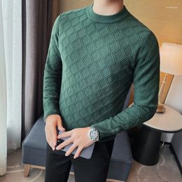 Men's Sweaters Clothing Crew Neck Knitting Sweater Pullover Autumn Winter Men Slim Solid Color Plaid Jacquard Knitted Bottoms