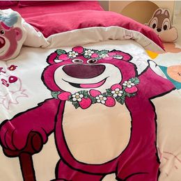 Bed 4-piece winter double-sided cartoon children's bed sheet set with plush bedding