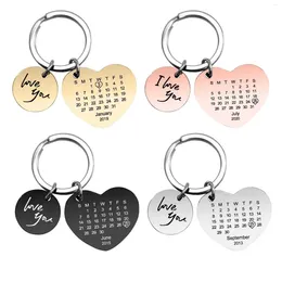 Keychains Personalised Calendar Keychain Ring Engraved Date Stainless Steel Keyring Wedding Anniversary Gift For Boyfriend Husban