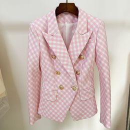 Women s Suits Blazers HIGH STREET est 2023 Designer Jacket Slim Fit Lion Buttons Double Breasted Tweed Plaid Blazer 230407