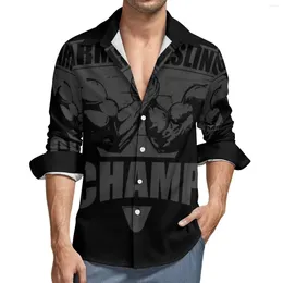 Men's Casual Shirts Wrestling Street Shirt Men Spring Retro Blouses Long Sleeve Printed Oversized Clothes