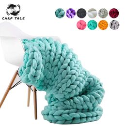 127*152cm Fashion Hand Knitted Thick Yarn Merino Wool Bulky Knitting Throw s Chunky Knit Blanket W0408