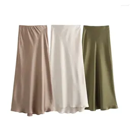 Skirts Summer The Listing Women's Wear Versatile High Waist Solid Colour Slim Silk Satin Texture Midi Skirt Autumn Y2k Fashion