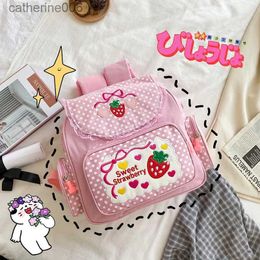 Backpacks Pink Girl Embroidery Strawberry Children's Schoolbag Student Birthday Gift 2023 New Japanese Cartoon Pink Backpack Book BagsL231108