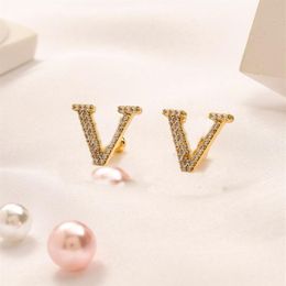 Top Quality 18K Gold Plated Luxury Brand Designers Letters Stud Geometric Famous Women Stainless Steel Crystal Rhinestone Earring 229l