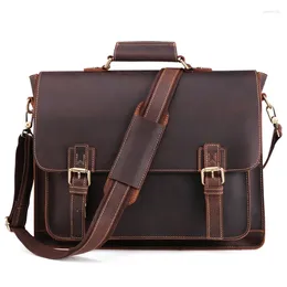 Briefcases Retro Leather Men's Handbag Top Layer Cowhide Briefcase Crazy Horse Messenger Shoulder Large Capacity Computer Bag