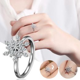 Cluster Rings Christmas Snowflake Open Band For Women Girls Cubic Zirconia Stress Anxiety Tail Finger Coil Rotate Freely Inspirations