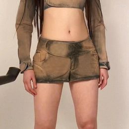 Women's Shorts Denim For Womenwomen's 2023 Spring/Summer Fashion Street Retro Wash Tie Dye Old High Waist Slim Spicy Girl Sexy