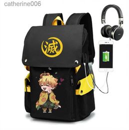 Backpacks Anime Demon Slayer Agatsuma Zenitsu School Bag Oxford Laptop Bags Boy Girl School Backpack Large Capacity Travel Bag For KidsL231108