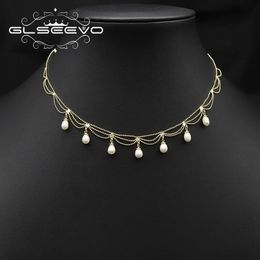 Pendant Necklaces GLSEEVO Shining Lace Tassel Bulb-Shaped Chain Natural Pearls Women Necklace Luxury Fashion Fine Jewellery Anniversary Customizable 231108