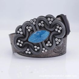 Belts Fashionable Belt With Versatile Turquoise Printing Dotted Diamond Ethnic Style PU