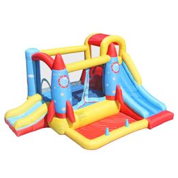 Inflatable Funhouse With Slide Rocket Bounce House with Blower Ball Pit for Kids Outdoor Play Toddle Jumping Moonwalk Jumper Castle Backyard Party Birthday Gifts