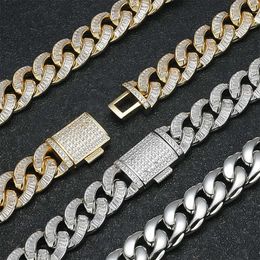 Jwy Necklace 15mm Baguette Men's Miami Cuban Hip Hop Iced Out Chains for Man