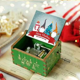 Decorative Figurines Hand Crank Engraved Musical Box Vintage Christmas Music Merry Decorations Gifts Cute Party Supplies