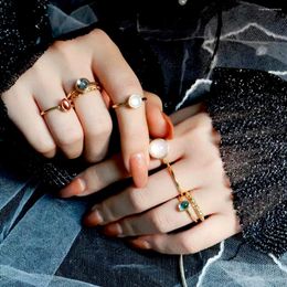 Cluster Rings Fashion 8Pcs Colorful Crystal Set For Women Girls Korean Sweet Gold Silver Color Finger Aesthetic Party Jewelry Gift