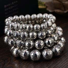 Strand 2023Couple Bracelet 925 Sterling Silver Buddha Bead Mantra Elasticity For Men Women Thai Bangle Jewellery