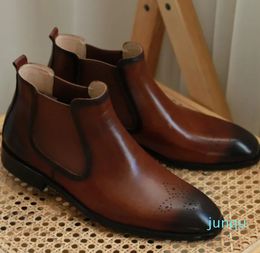 Brogu Carved Boots Men High top Fashion Western Shoes Handmade