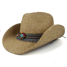 Berets Straw Women Hollow Western Cowboy Hat Lady Fascinato Bohemia Tassel Sombrero Hombre Beach Cowgirl Jazz Sun Size 56-58CM