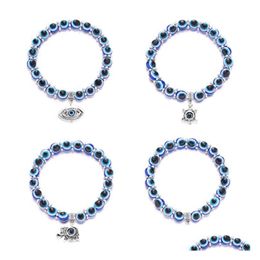 Beaded 20Pcs/Lot Blue Evil Eye Beaded Strands Bracelet Hand Of Fatima Turkey Thousand Eyes Wish Diy Womens Resins Bead Bangl Dhgarden Dhig5