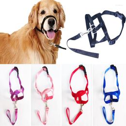 Dog Collars Harness Adjustable Muzzle Halter Leader Belt Nose Reign Nylon Pet Head Collar No Pull Bite Straps Training Leash