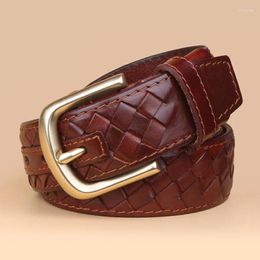 Belts Weaving Belt Copper Buckle Designer Genuine Leather For Men Woven Male Strap Braided Man 3.8cm Width Jeans