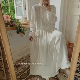 Casual Dresses Mori Girl Lace Patchwork Long-sleeve Cotton Linen Dress Autumn Winter Loose Thick Bottoming Long Vestido Robe Rouge Femme