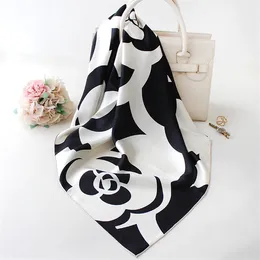 Scarves Pure Silk Scarf Women Flowers Print Square Wraps Headkerchief Wholesale Hijabs Foulards Bandana 90x90CM