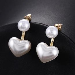 Lovly Female Trendy Simple Pearl Earrings Heart-shaped Jewellery Pair Korean Popular Fashion Gentle Stud Luxurious Earrings Pairs