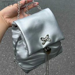 Backpacks LEFTSIDE 2023 Butterfly Buckle Silver Back Pack Small PU Leather Backpack Women Chain Travel Bags for Teenagers Girls BackpacksL231108