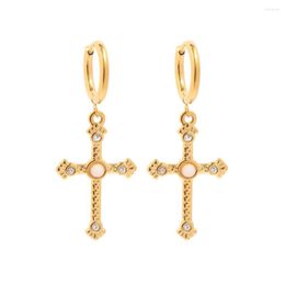 Hoop Earrings Youthway Vintage Natural White Stone Cross Dangle Charm 18k Gold Plated Fashion Jewellery Women 2023