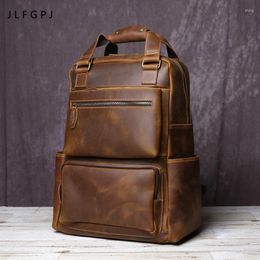 Backpack JLFGPJ Handmade Vintage Crazy Horse Leather Large Capacity Men's Genuine Cowhide Business Travel Computer Bag