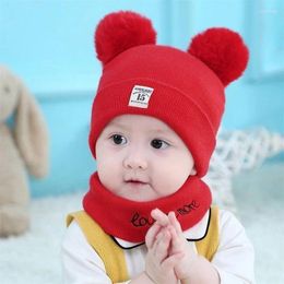 Berets 0-1y Warm Baby Knitted Hats With Pom Winter Kids Knit Beanie Scarf Solid Colour Children'S Hat Boys Girls Accessories